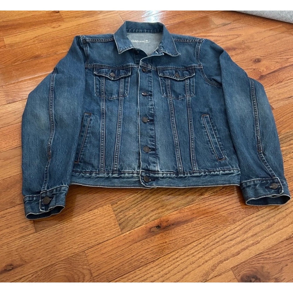 Gap 1969 Unisex Med Wash Denim Trucker Jacket Size M Blue Cotton Jean Jacket